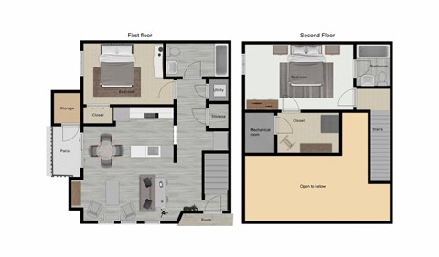 Floor plan for 2 beds, 2 baths, 960 sqft